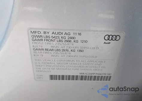 2017 Audi Q5 2.0T Premium from USA, damaged, VIN WA1C2AFP7HA078180